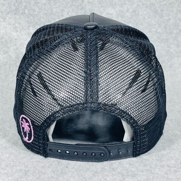 Hooters Hat Women’s Black Vegan Leather Rhinestones Owl Snap‎ Back OSFM Vtg - Picture 11 of 16